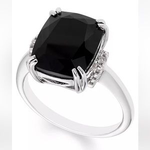 Black Onyx Diamond SS Ring